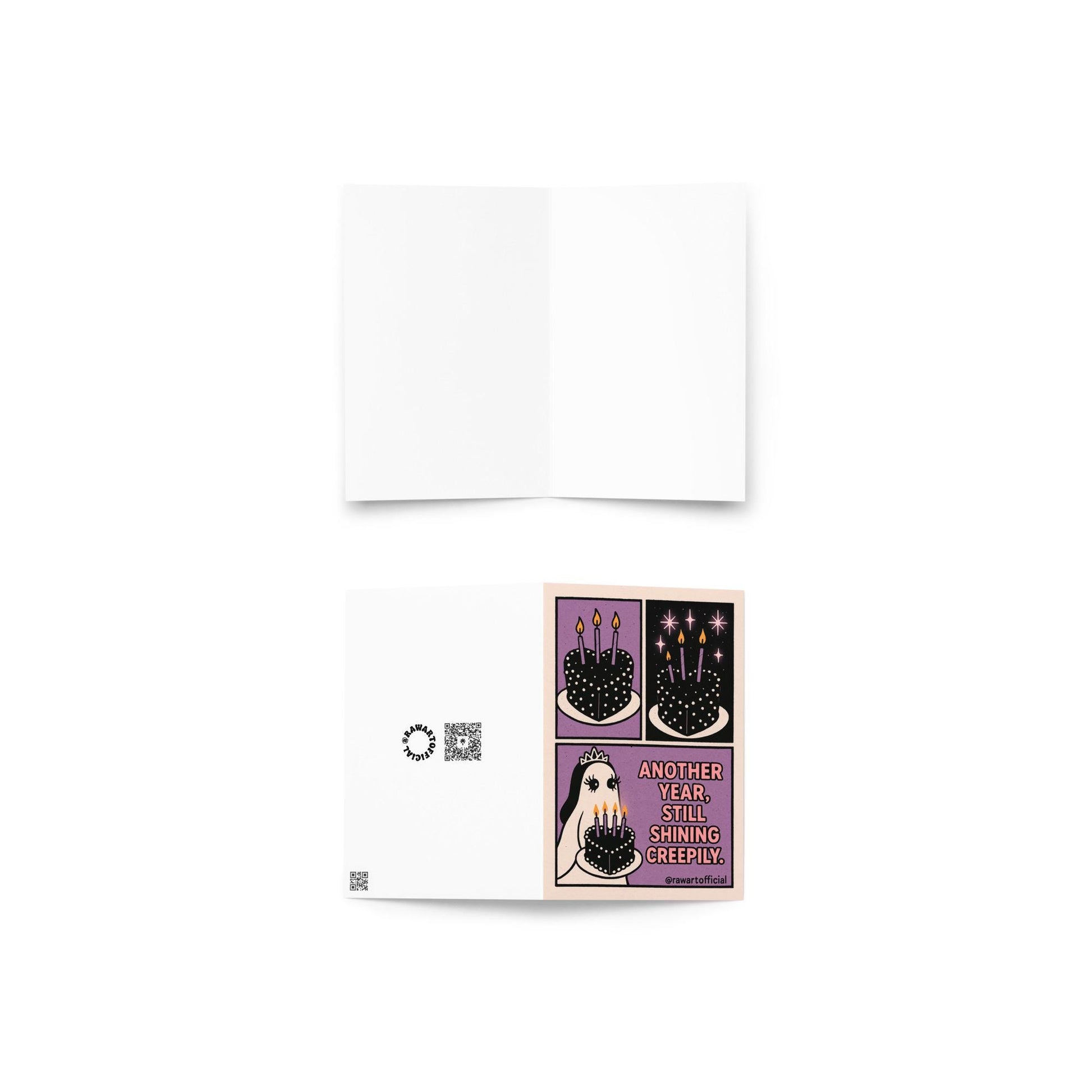 Halloween ghost birthday card with rhinestone cake and creepy cute purple design