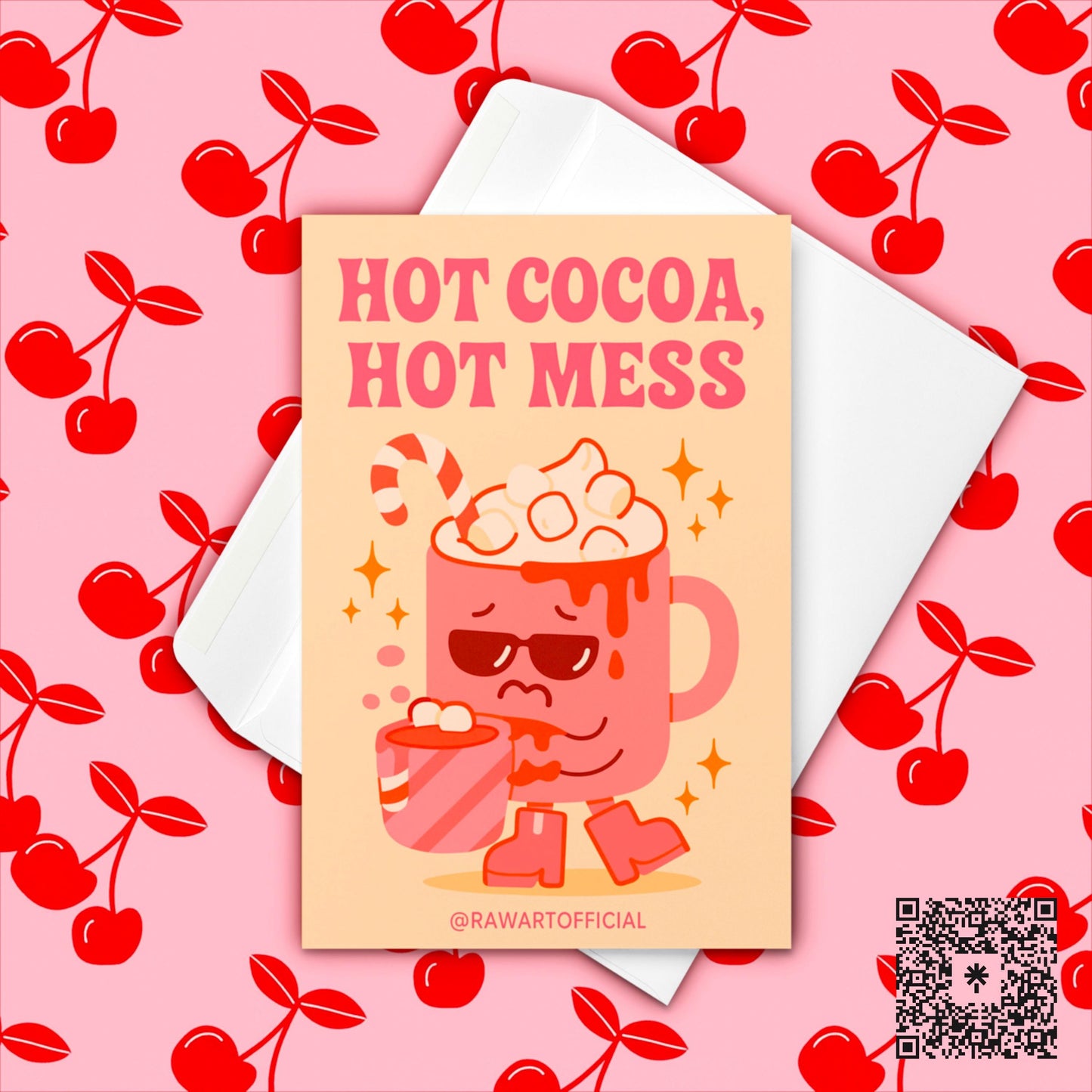 Retro “Naughty But Nice” Christmas card with red and gold candy canes shaped into a heart, surrounded by glittery holiday stars.