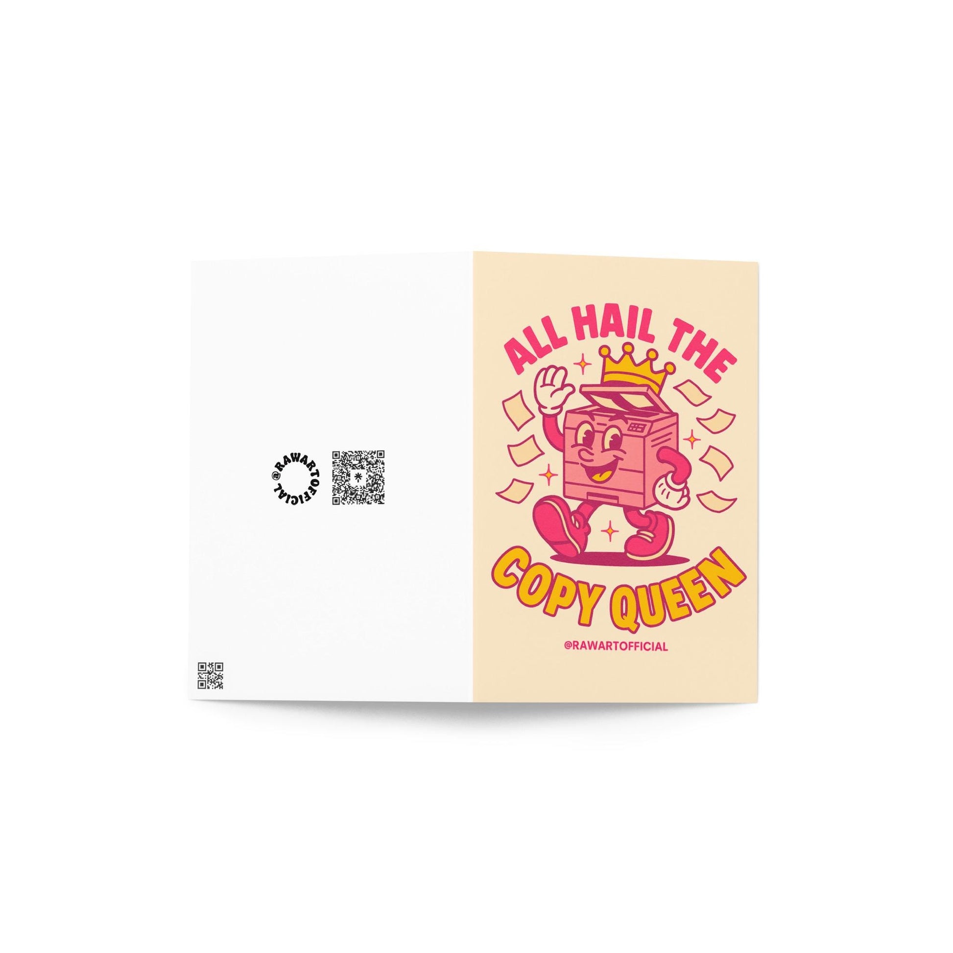 Retro cartoon calendar character lifting weights with crown and sneakers, “Deadline Survivor” funny greeting card in pink and pastel colors.
