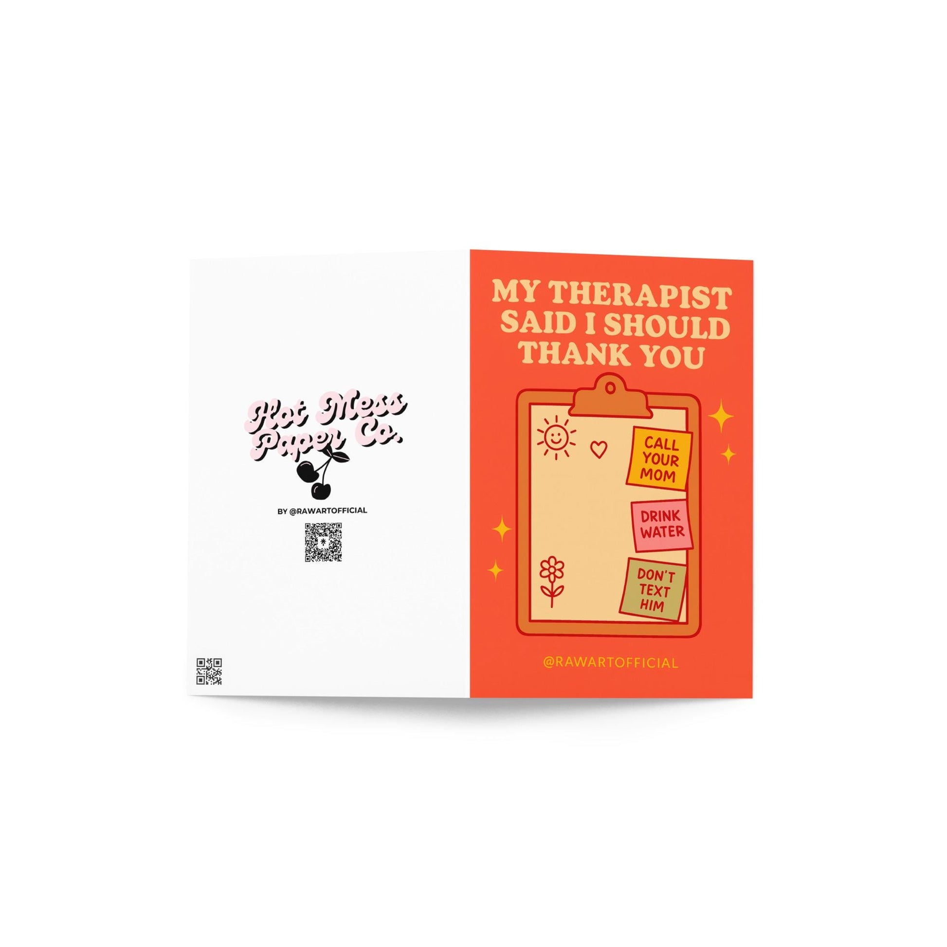 Funny thank you card with retro clipboard doodles and sticky notes, nostalgic hot mess humor