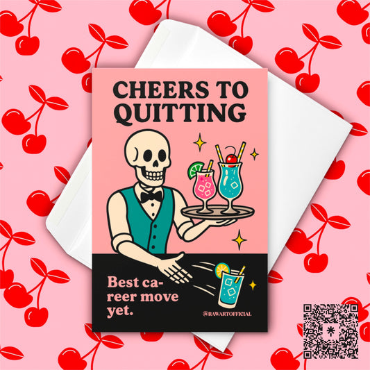 Funny Job Quit Card: Skeleton Bartender Farewell Greeting