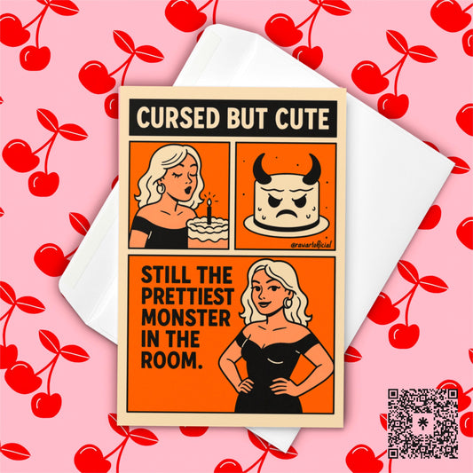 Cursed But Cute Funny Halloween Birthday Card: Retro Spooky Cute Greeting