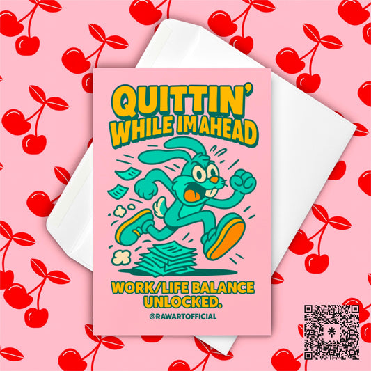Funny Job Quit Card: Retro Cartoon Rabbit, Work Life Balance