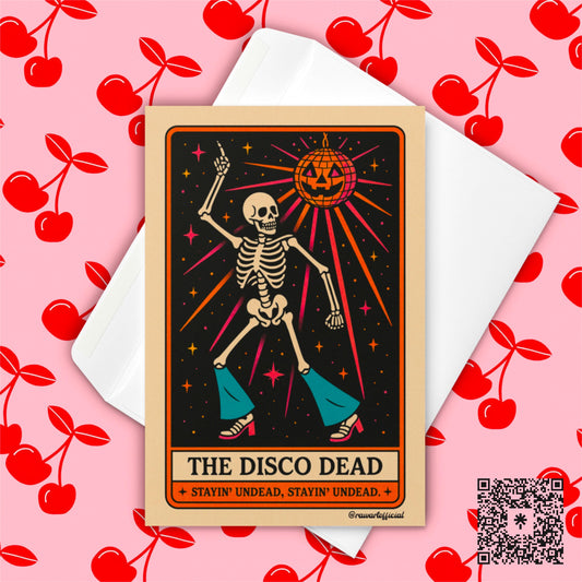 Disco Skeleton Halloween Card: Retro Undead Tarot Birthday