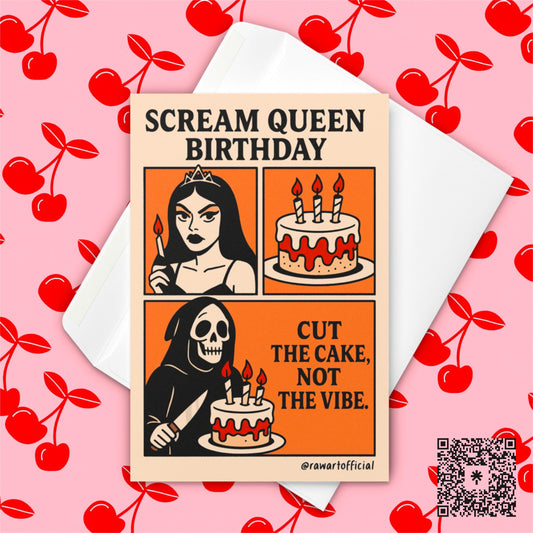 Scream Queen Birthday Card: Funny Horror Halloween Greeting