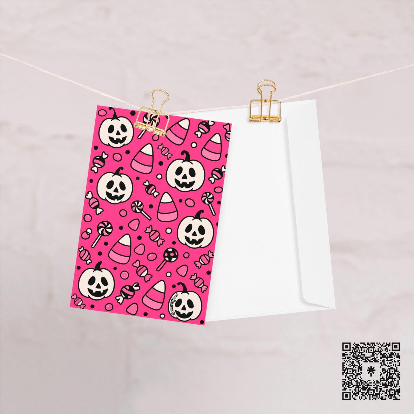 Retro Halloween Card: Pink Pumpkin & Candy Corn - Spooky Birthday Greeting