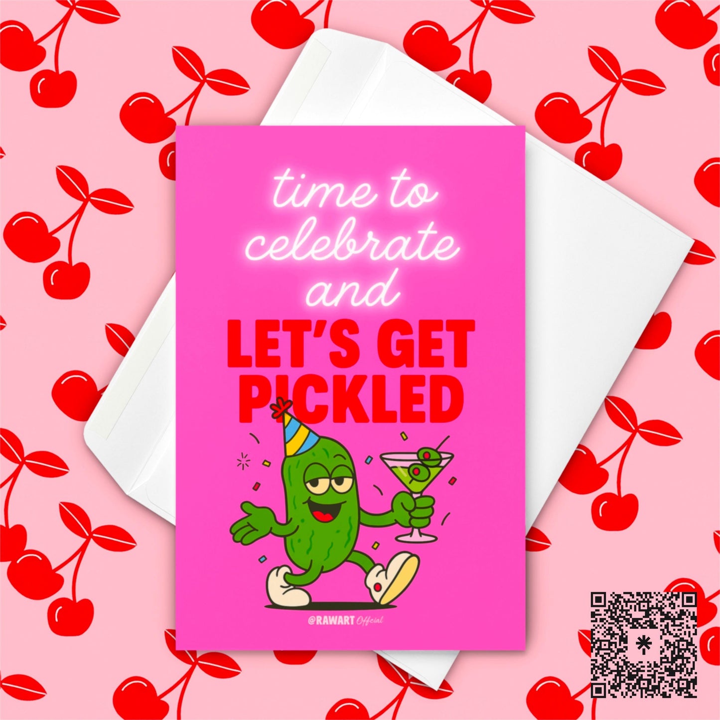 Funny Pickle Cocktail Greeting Card: Retro Birthday Party Card