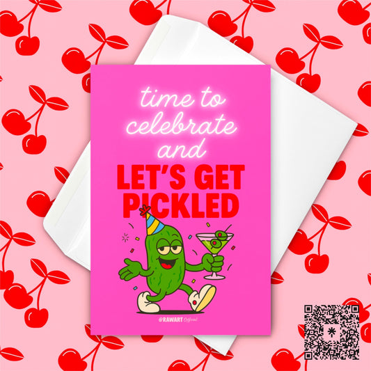 Funny Pickle Cocktail Greeting Card: Retro Birthday Party Card