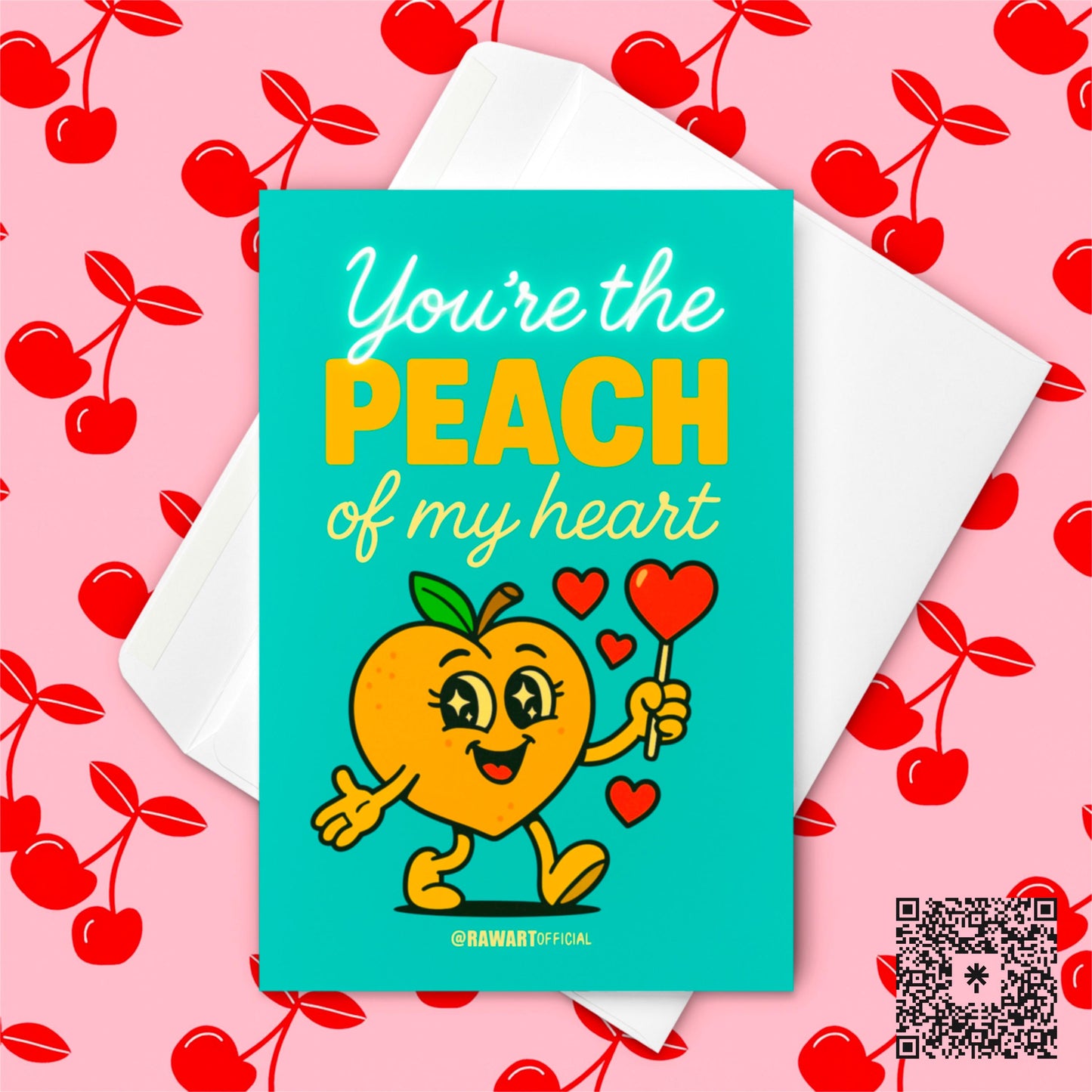 Retro Peach Love Card: Funny Pun Anniversary Greeting