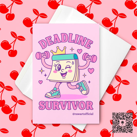Funny Deadline Survivor Card: Retro Congrats Greeting Card