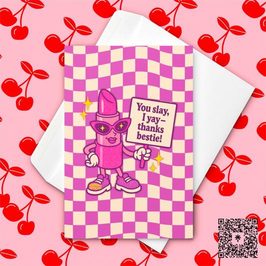 Slay Bestie Greeting Card: Retro Thank You Card for BFF