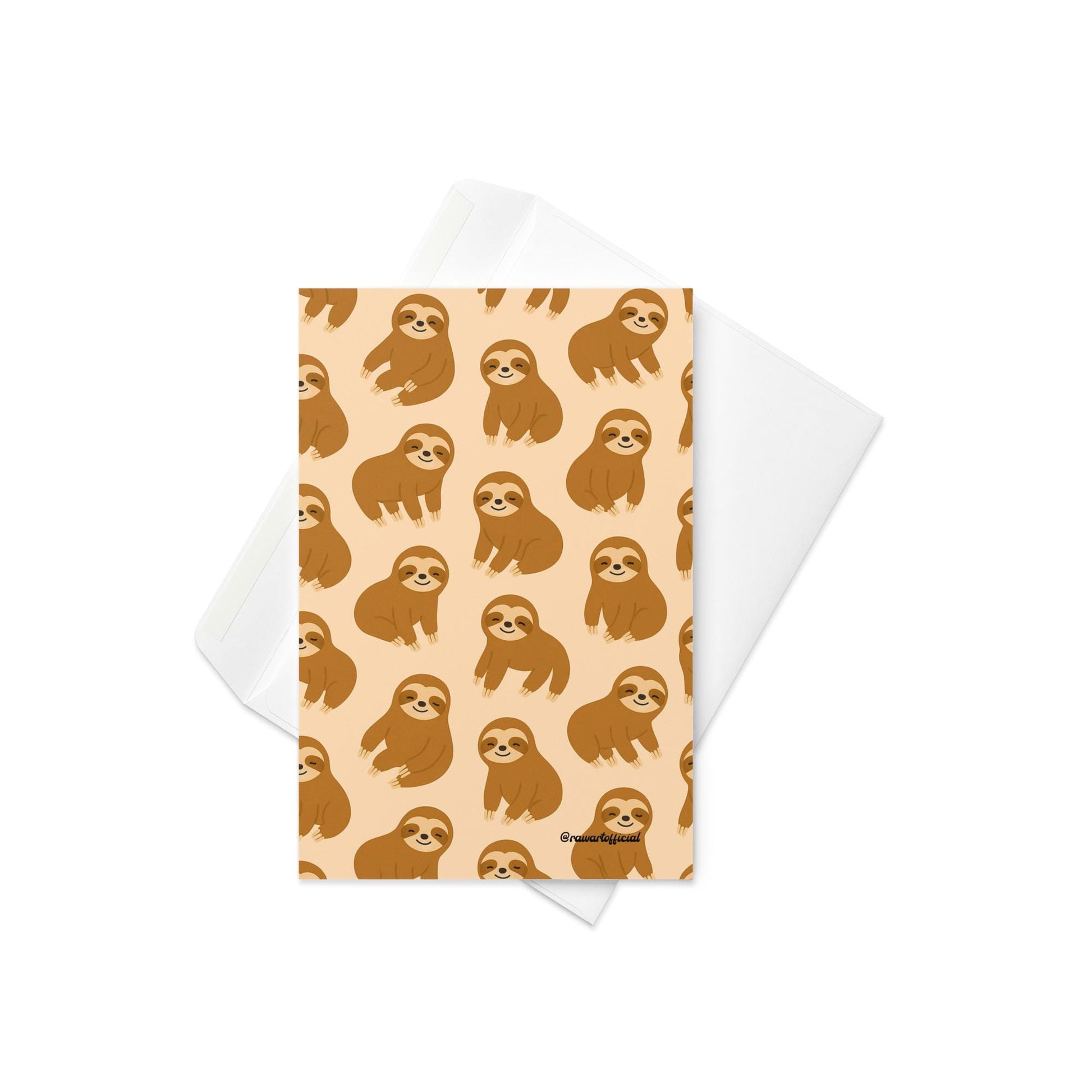 Retro sloth greeting card with cute repeating cartoon sloths in a playful pattern