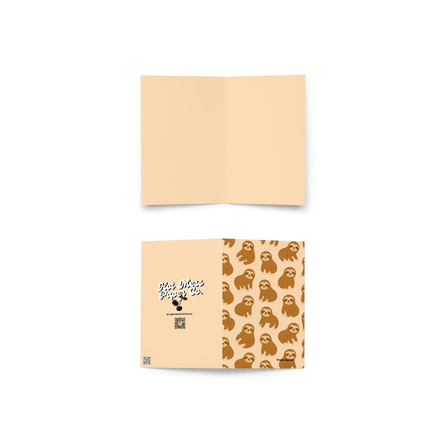 Retro sloth greeting card with cute repeating cartoon sloths in a playful pattern
