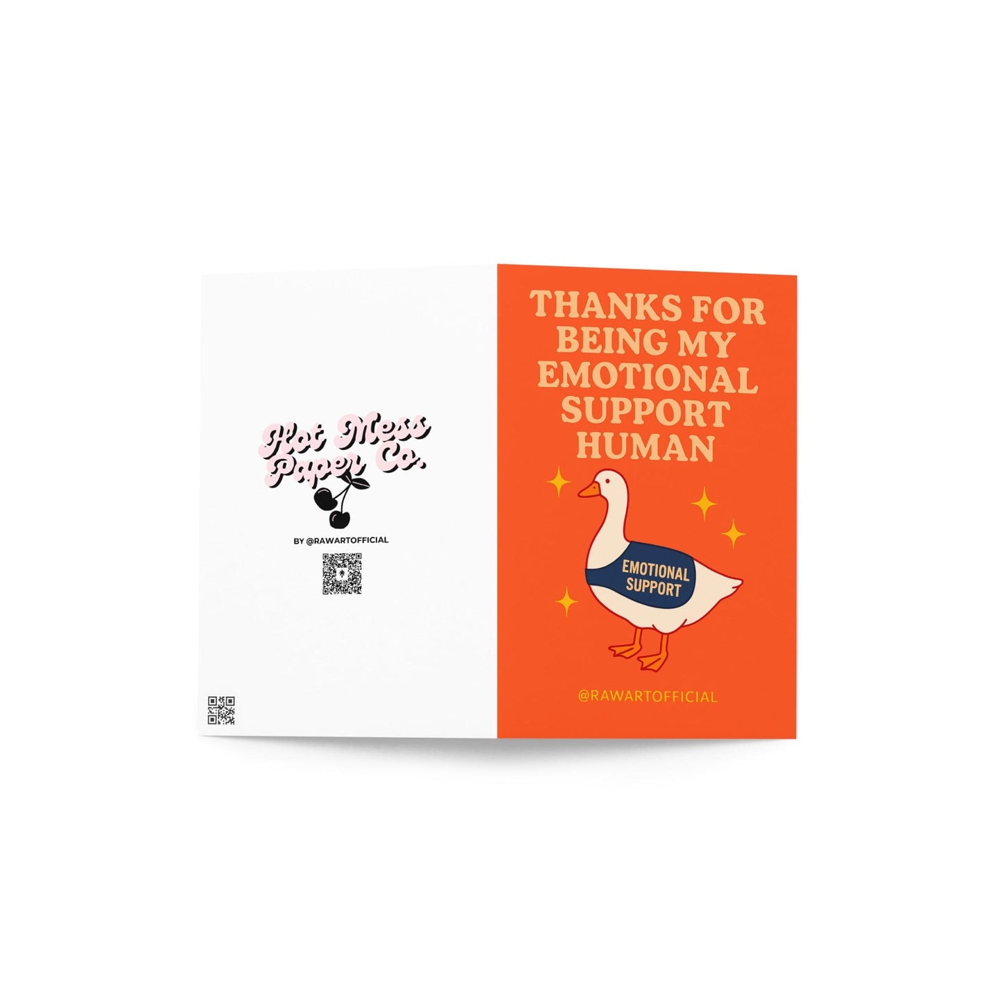 Funny goose thank you card with “Thanks for Being My Emotional Support Human” text in retro style