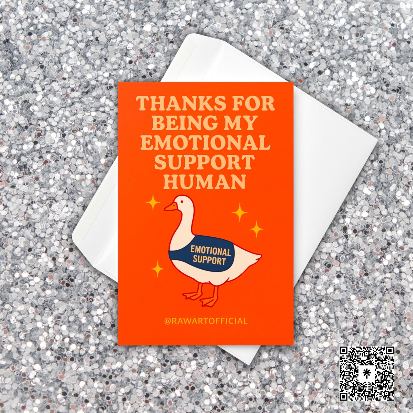 Funny goose thank you card with “Thanks for Being My Emotional Support Human” text in retro style