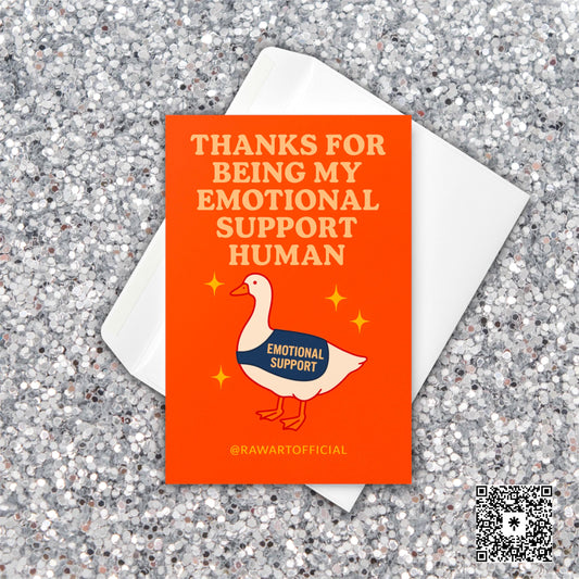 Funny goose thank you card with “Thanks for Being My Emotional Support Human” text in retro style