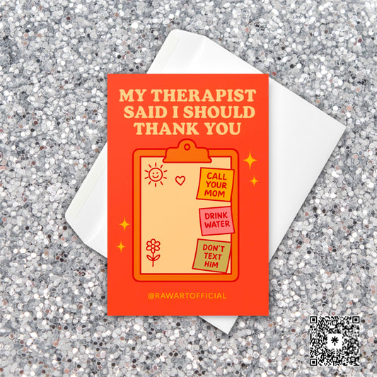 Funny thank you card with retro clipboard doodles and sticky notes, nostalgic hot mess humor