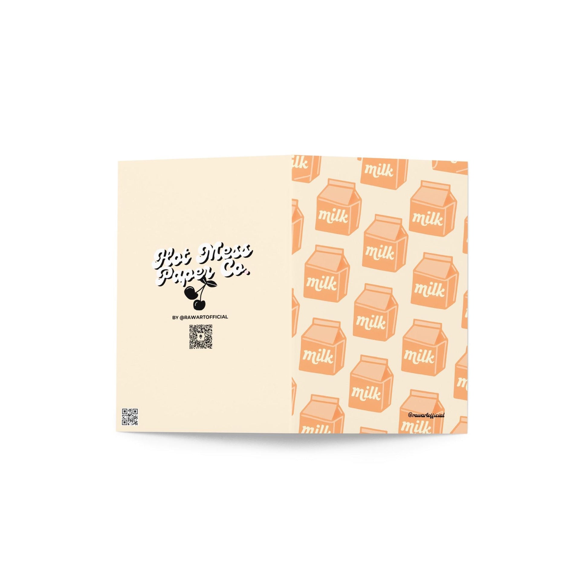 Retro orange milk carton pattern on a cream background with minimalist Y2K aesthetic.