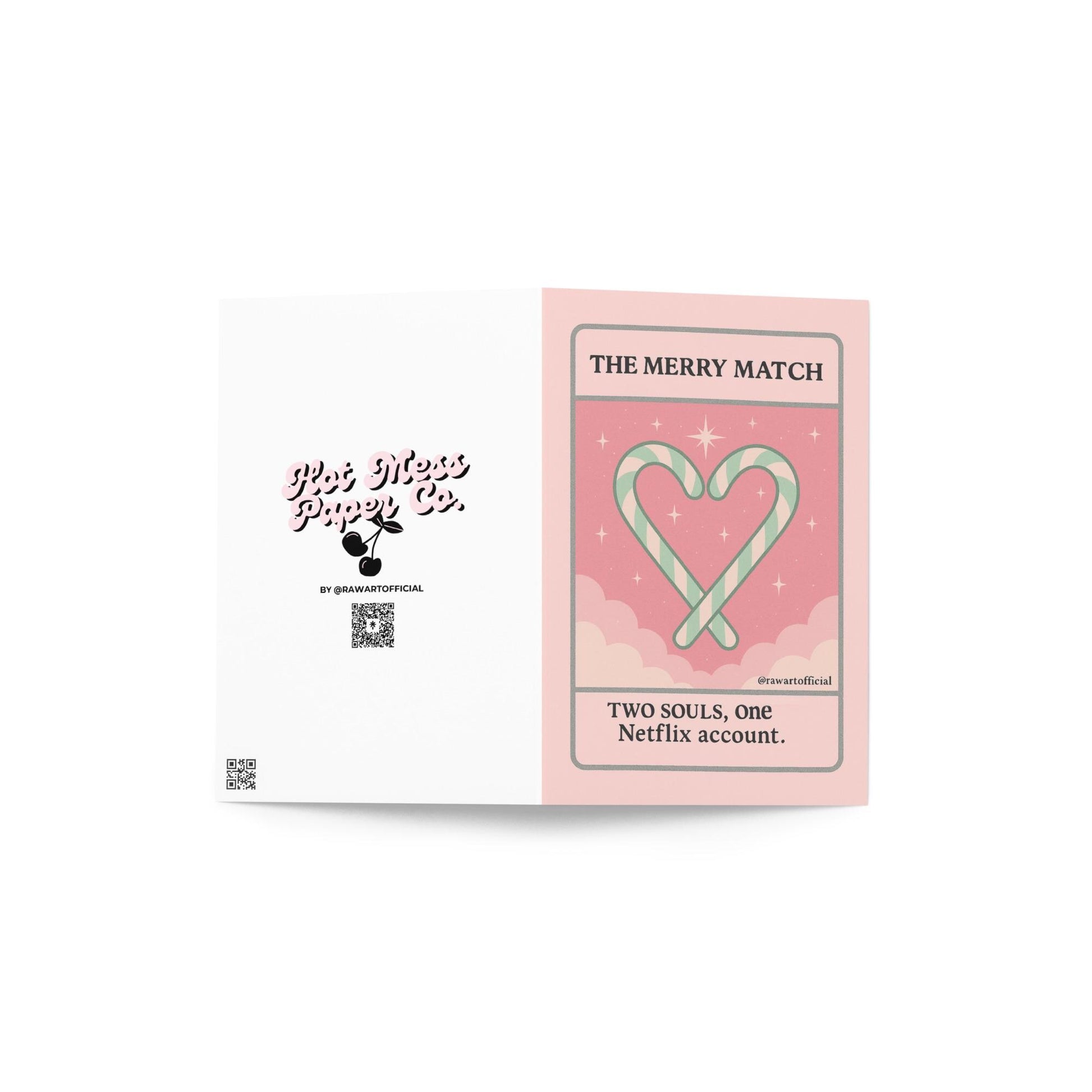 Two candy canes forming a heart with text “The Merry Match – Two Souls, One Netflix Account.”
