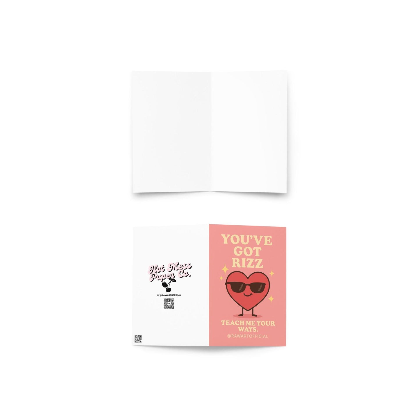 Cute heart in sunglasses saying “You’ve Got Rizz – Teach Me Your Ways.”