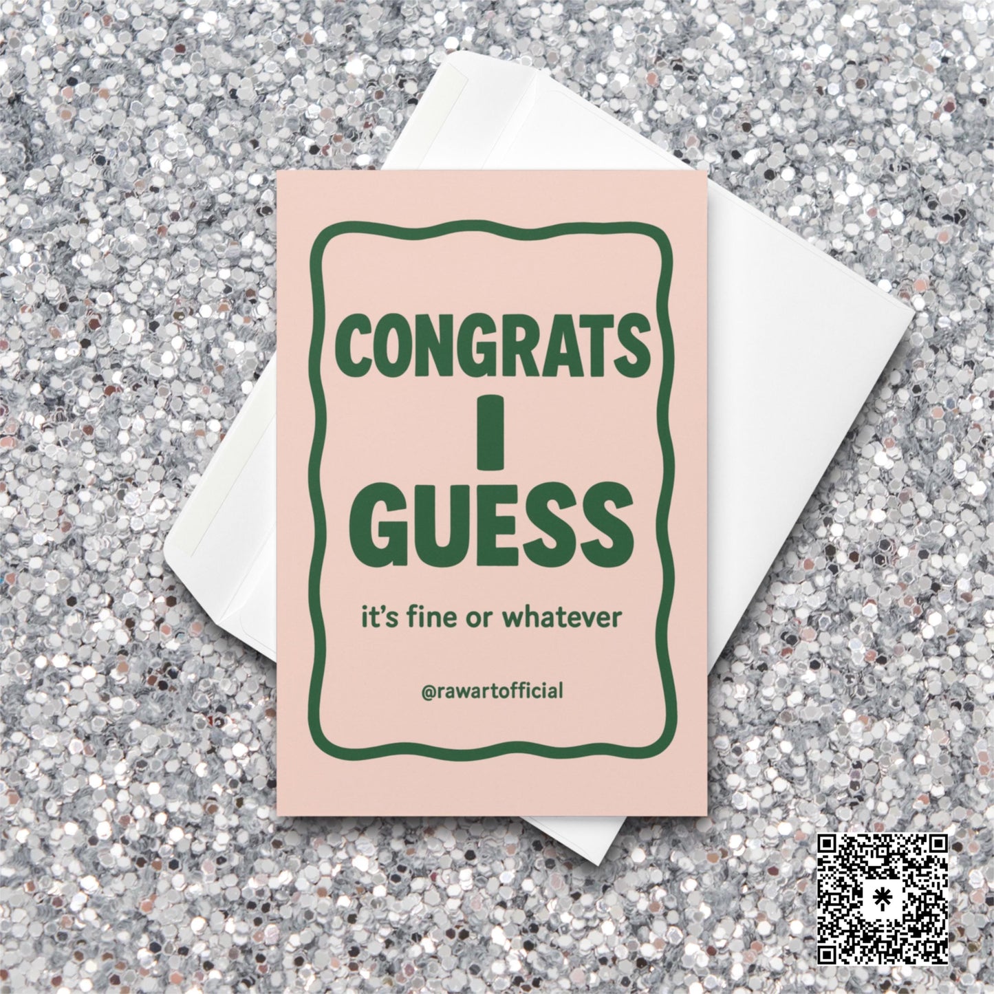 Pink sarcastic “Congrats I Guess — it’s fine or whatever” minimalist greeting card.
