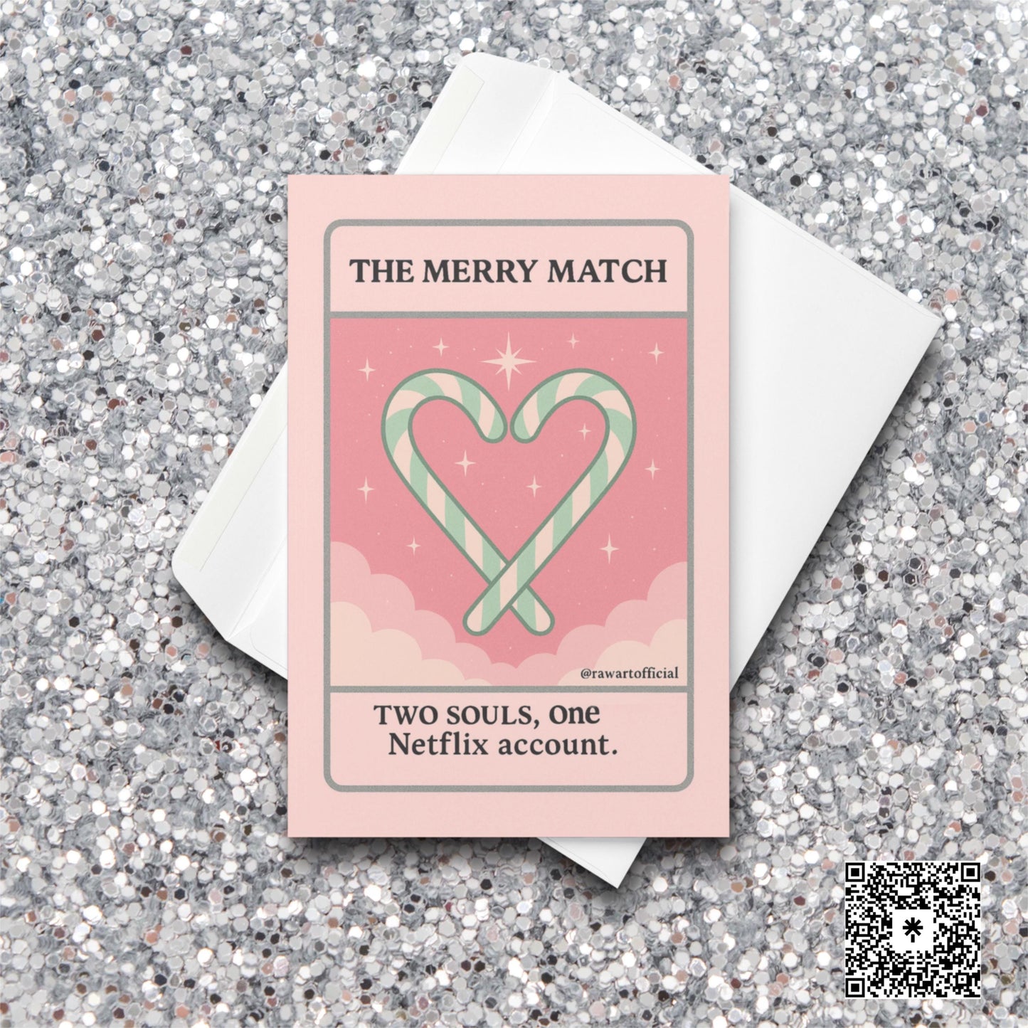 Two candy canes forming a heart with text “The Merry Match – Two Souls, One Netflix Account.”