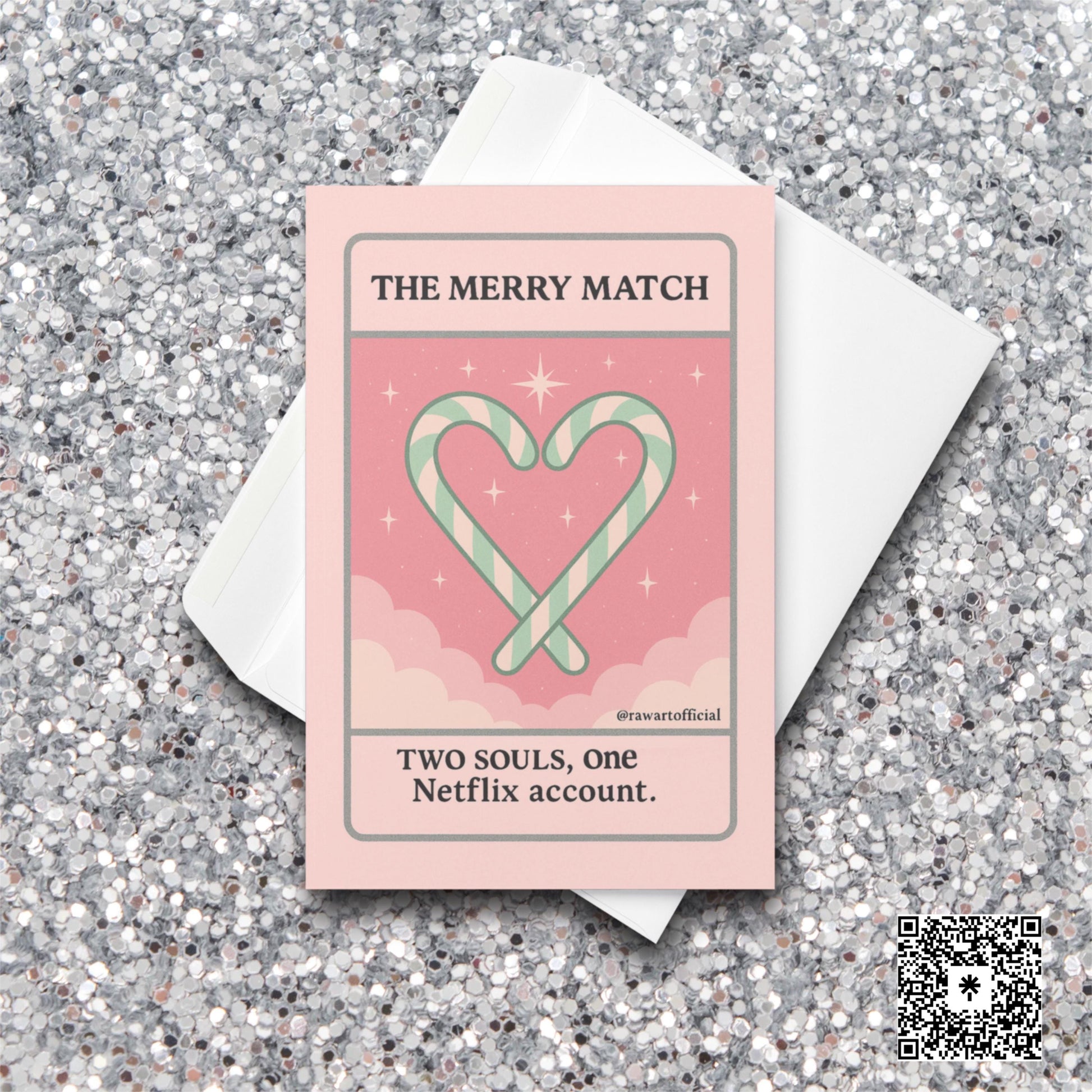 Two candy canes forming a heart with text “The Merry Match – Two Souls, One Netflix Account.”