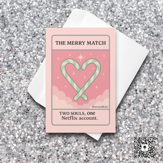 Two candy canes forming a heart with text “The Merry Match – Two Souls, One Netflix Account.”