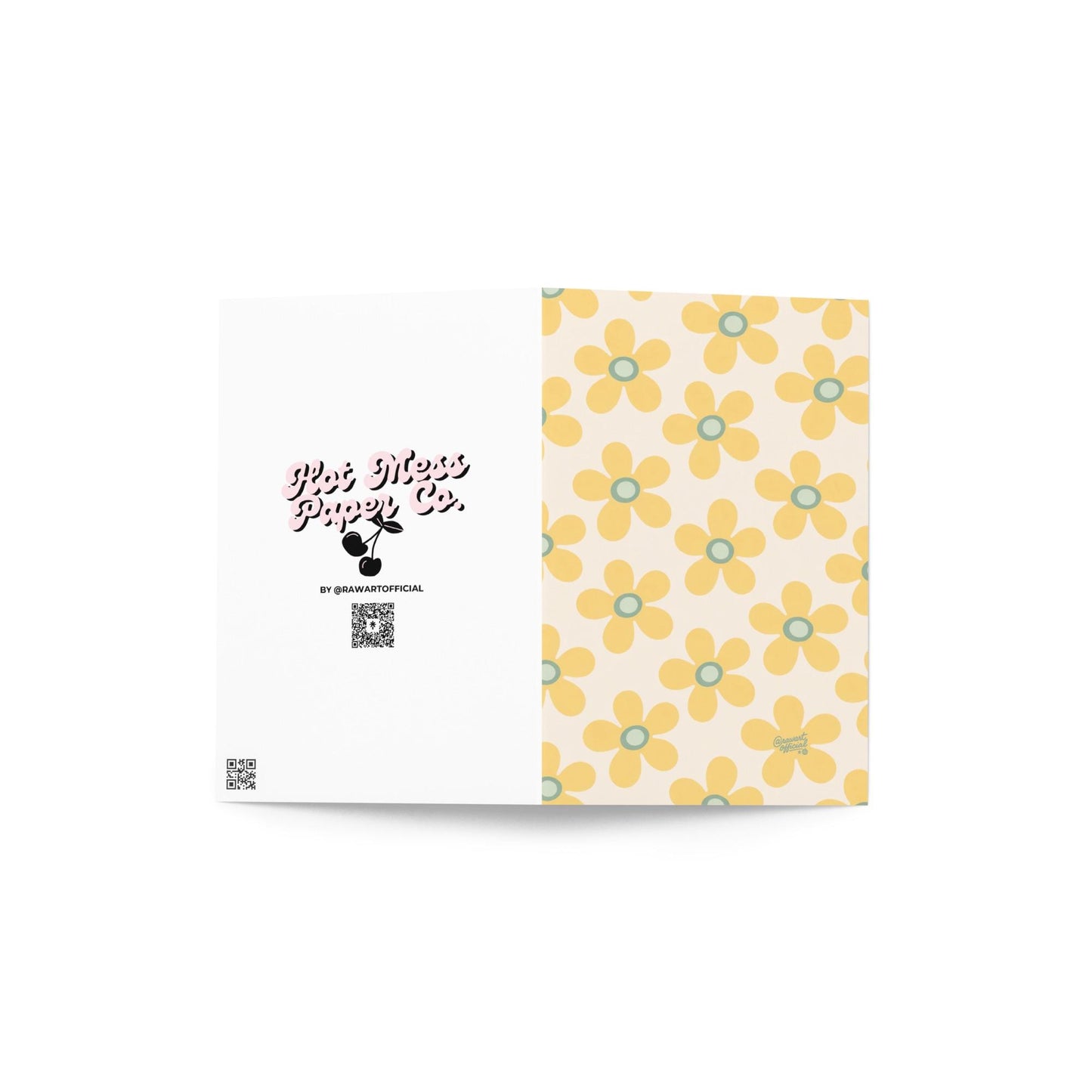cream card with repeating yellow daisy flower pattern simple spring design