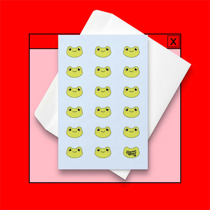pastel blue frog pattern card with cute smiling kawaii frog faces repeating design cute animal stationery frog lover card