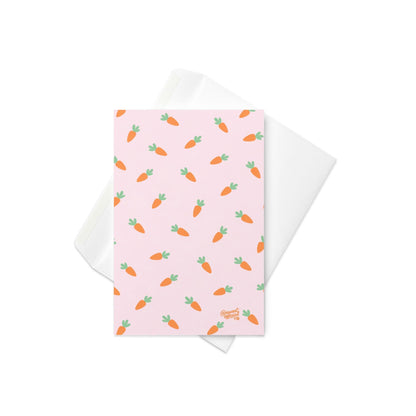 pastel carrot pattern easter card with orange carrots on pink background spring stationery bunny themed design