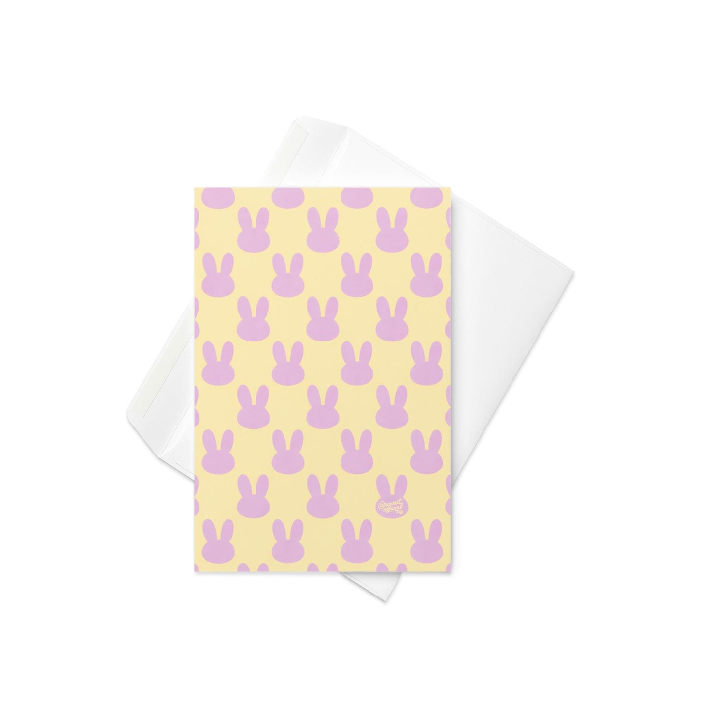 pastel easter card with lavender bunny silhouette pattern on yellow background soft minimal spring design