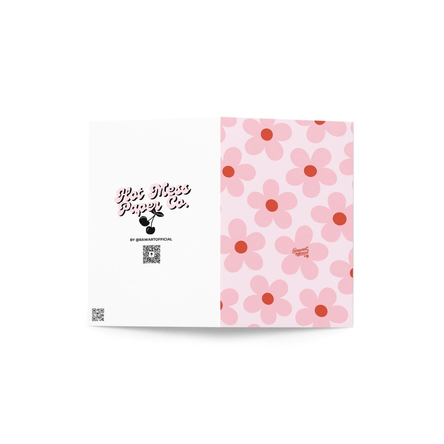 pink daisy flower pattern card retro pastel floral design red center daisies cute spring mothers day aesthetic stationery