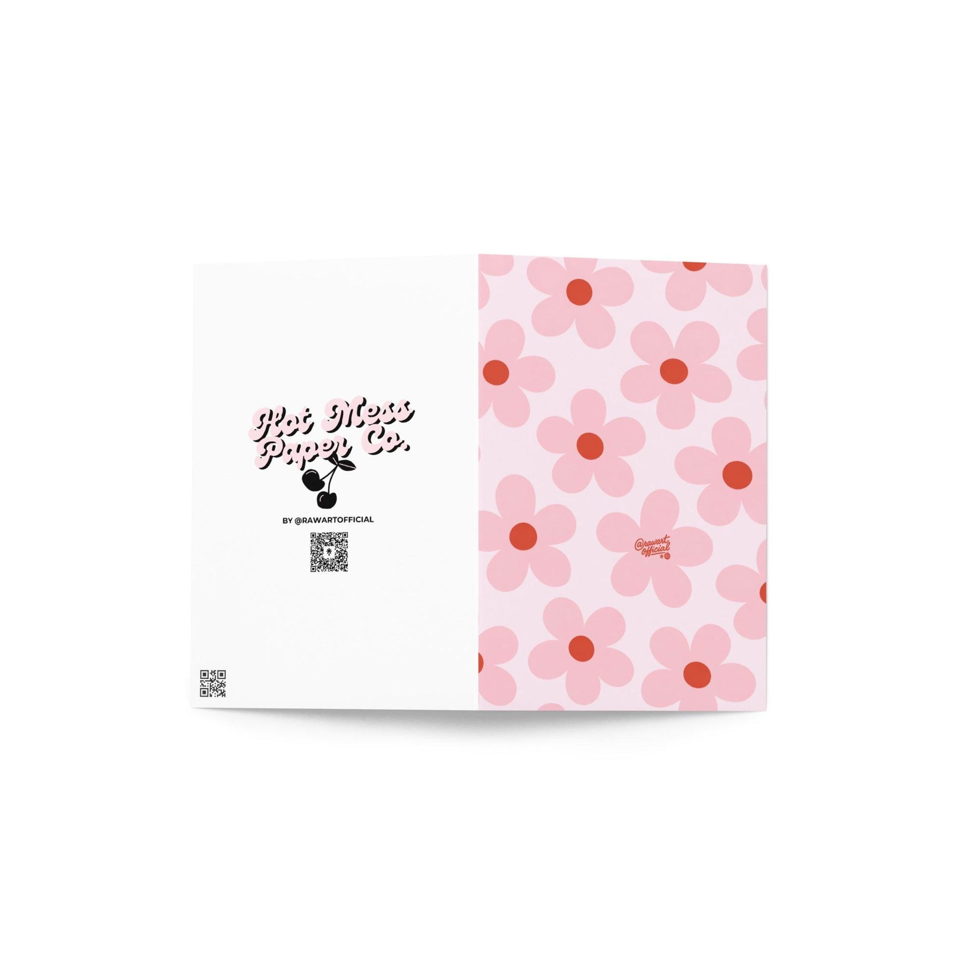 pink daisy flower pattern card retro pastel floral design red center daisies cute spring mothers day aesthetic stationery