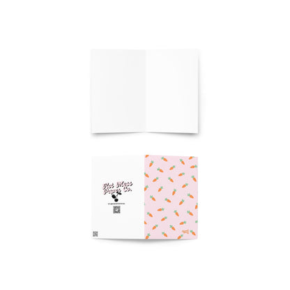 pastel carrot pattern easter card with orange carrots on pink background spring stationery bunny themed design