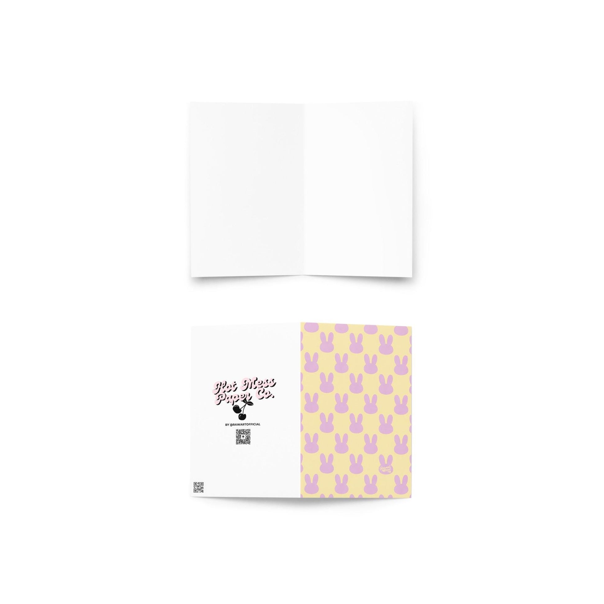 pastel easter card with lavender bunny silhouette pattern on yellow background soft minimal spring design