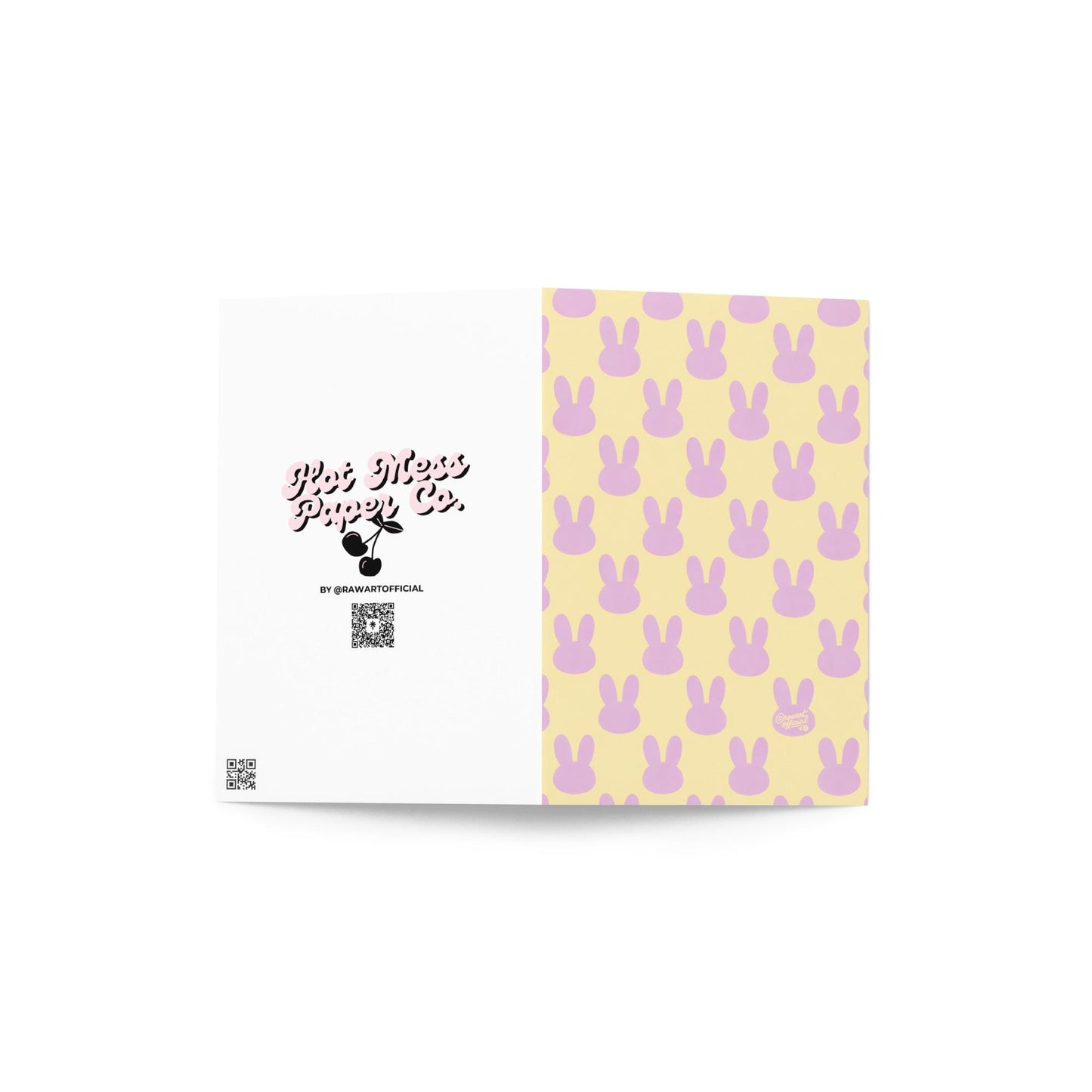 pastel easter card with lavender bunny silhouette pattern on yellow background soft minimal spring design