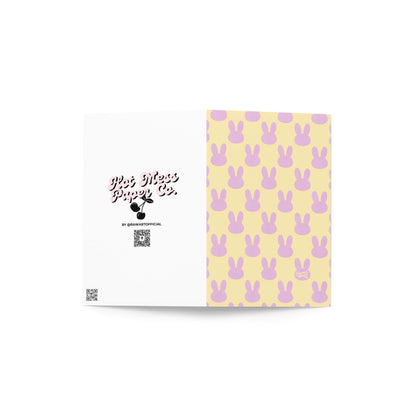 pastel easter card with lavender bunny silhouette pattern on yellow background soft minimal spring design