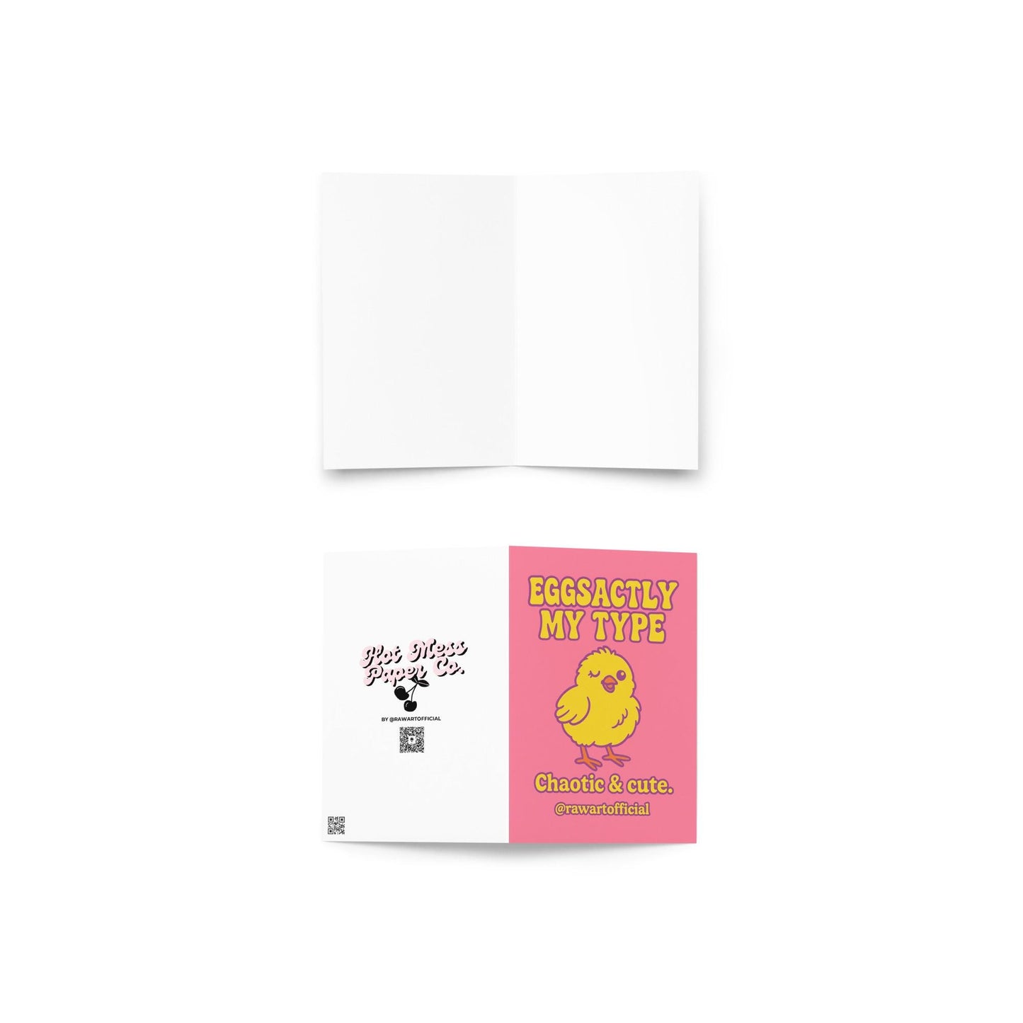 pink easter love card with winking yellow chick and eggsactly my type pun flirty chaotic humor