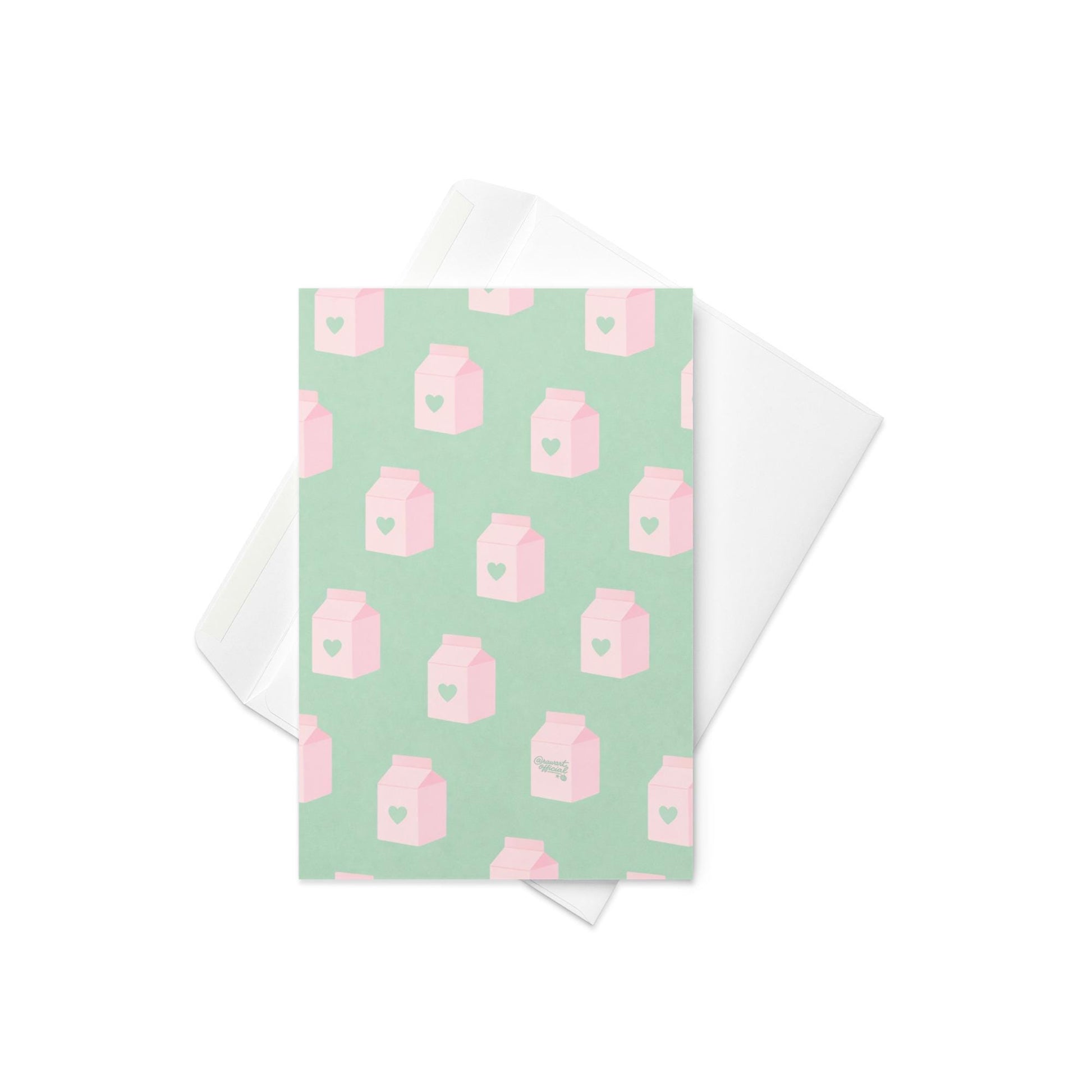 pastel pink milk carton pattern card with mint green background cute kawaii milk box design soft aesthetic stationery valentine friendship card