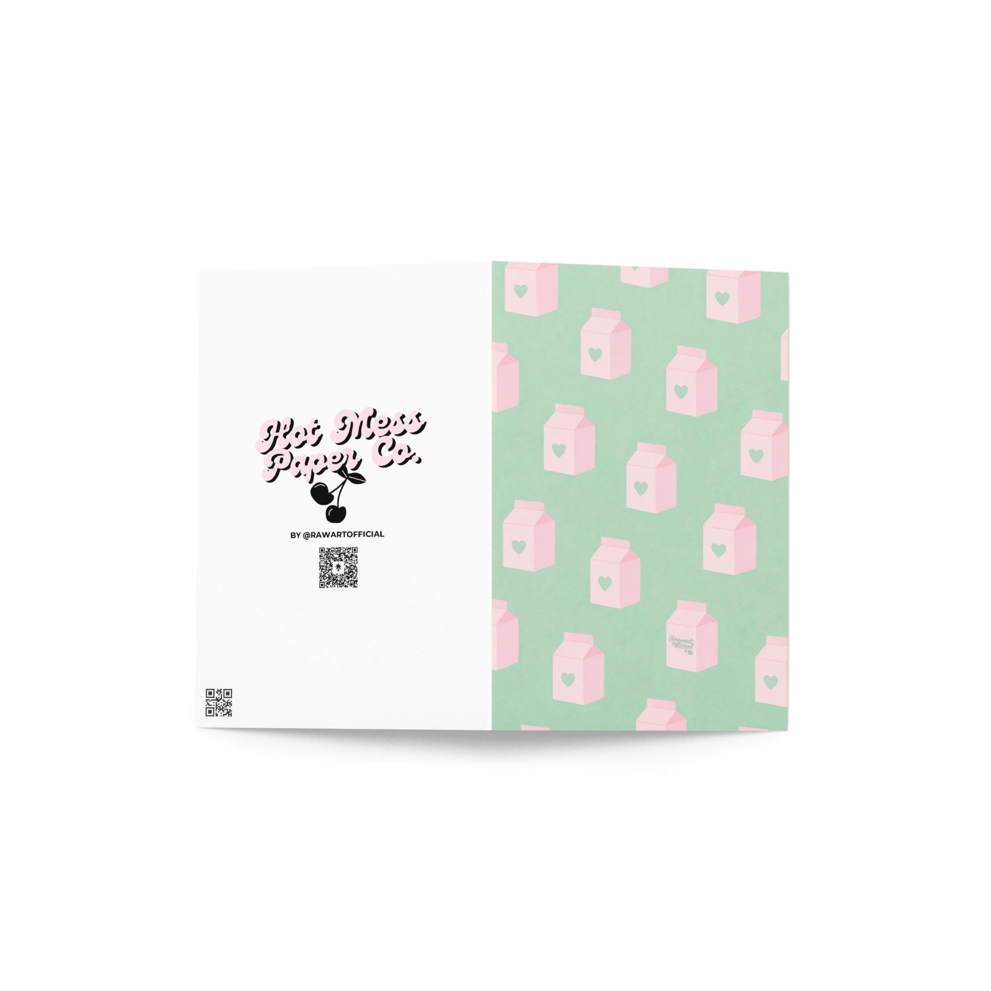 pastel pink milk carton pattern card with mint green background cute kawaii milk box design soft aesthetic stationery valentine friendship card