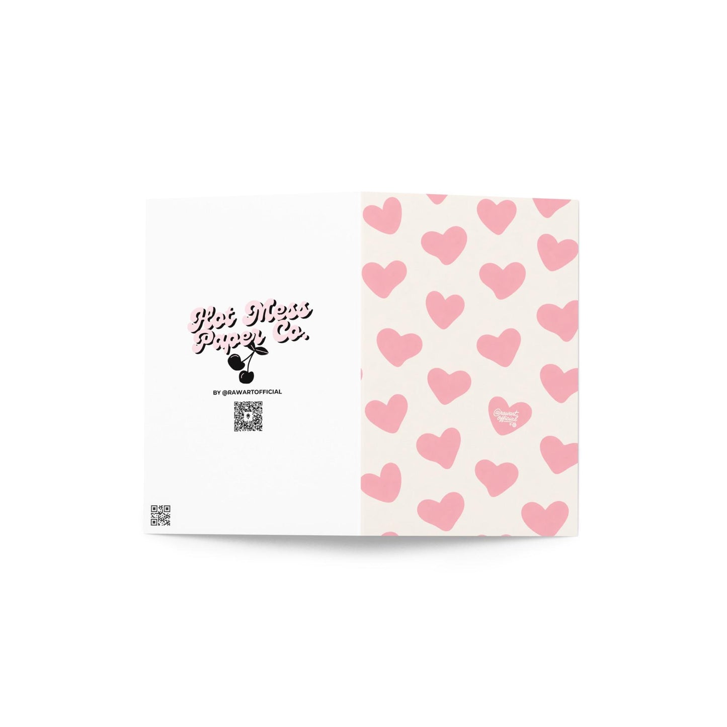 Cute retro-style pink heart blobs on cream backdrop, perfect for Valentine’s or romantic notes.