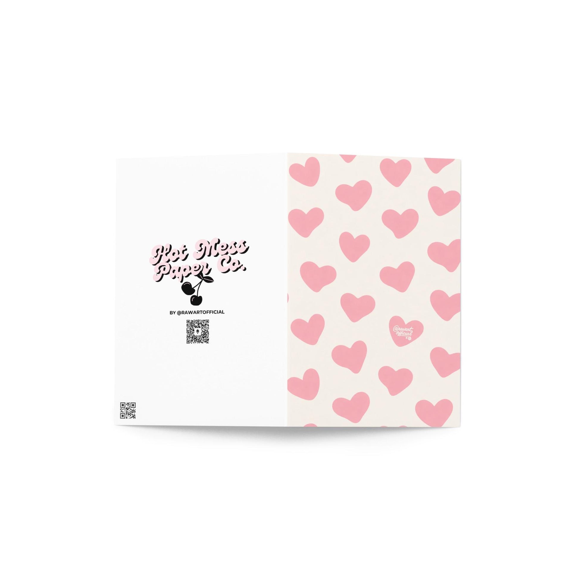 Cute retro-style pink heart blobs on cream backdrop, perfect for Valentine’s or romantic notes.