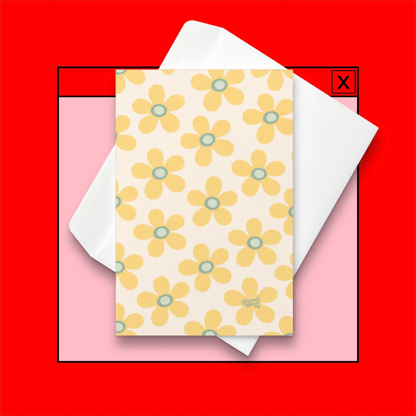 cream card with repeating yellow daisy flower pattern simple spring design