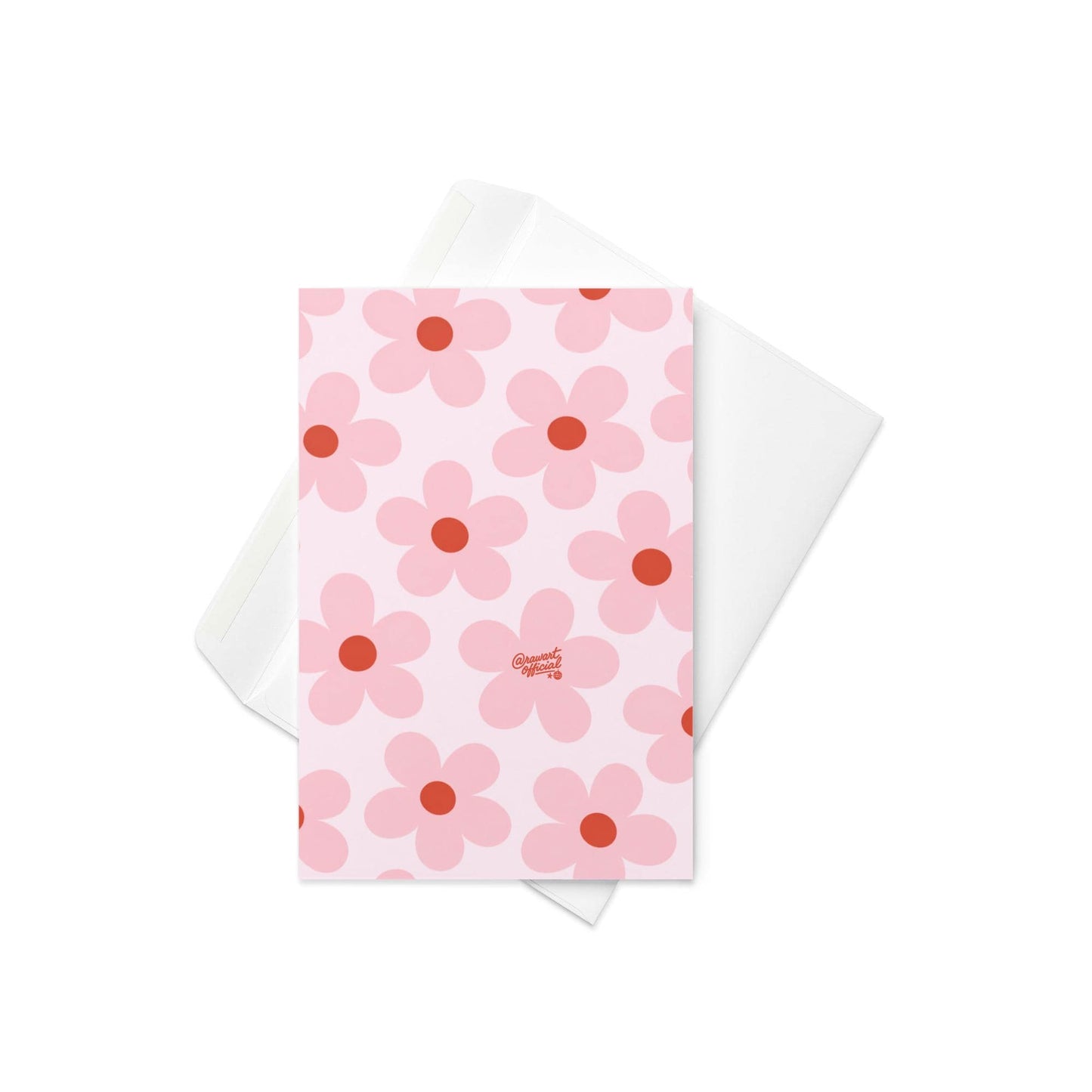 pink daisy flower pattern card retro pastel floral design red center daisies cute spring mothers day aesthetic stationery