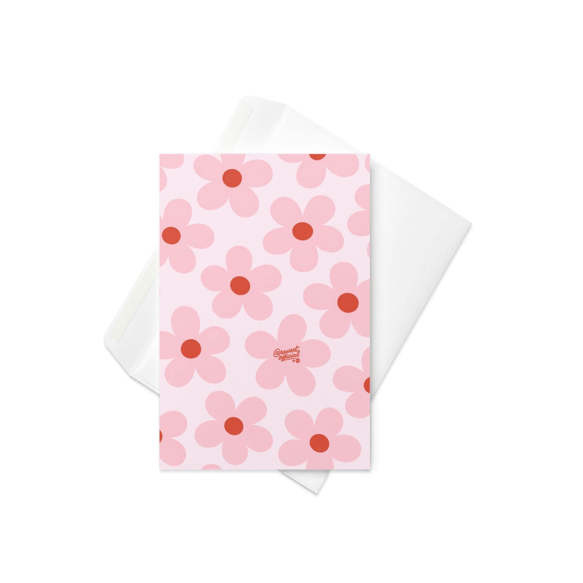 pink daisy flower pattern card retro pastel floral design red center daisies cute spring mothers day aesthetic stationery