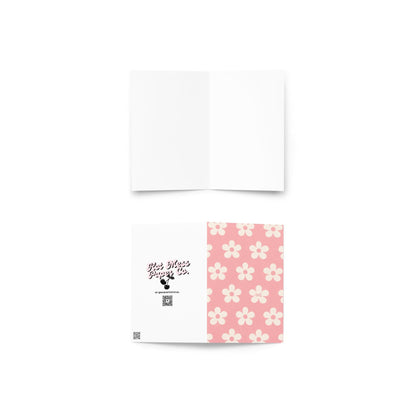 pink retro daisy flower pattern greeting card cute pastel floral design spring mothers day card aesthetic stationery