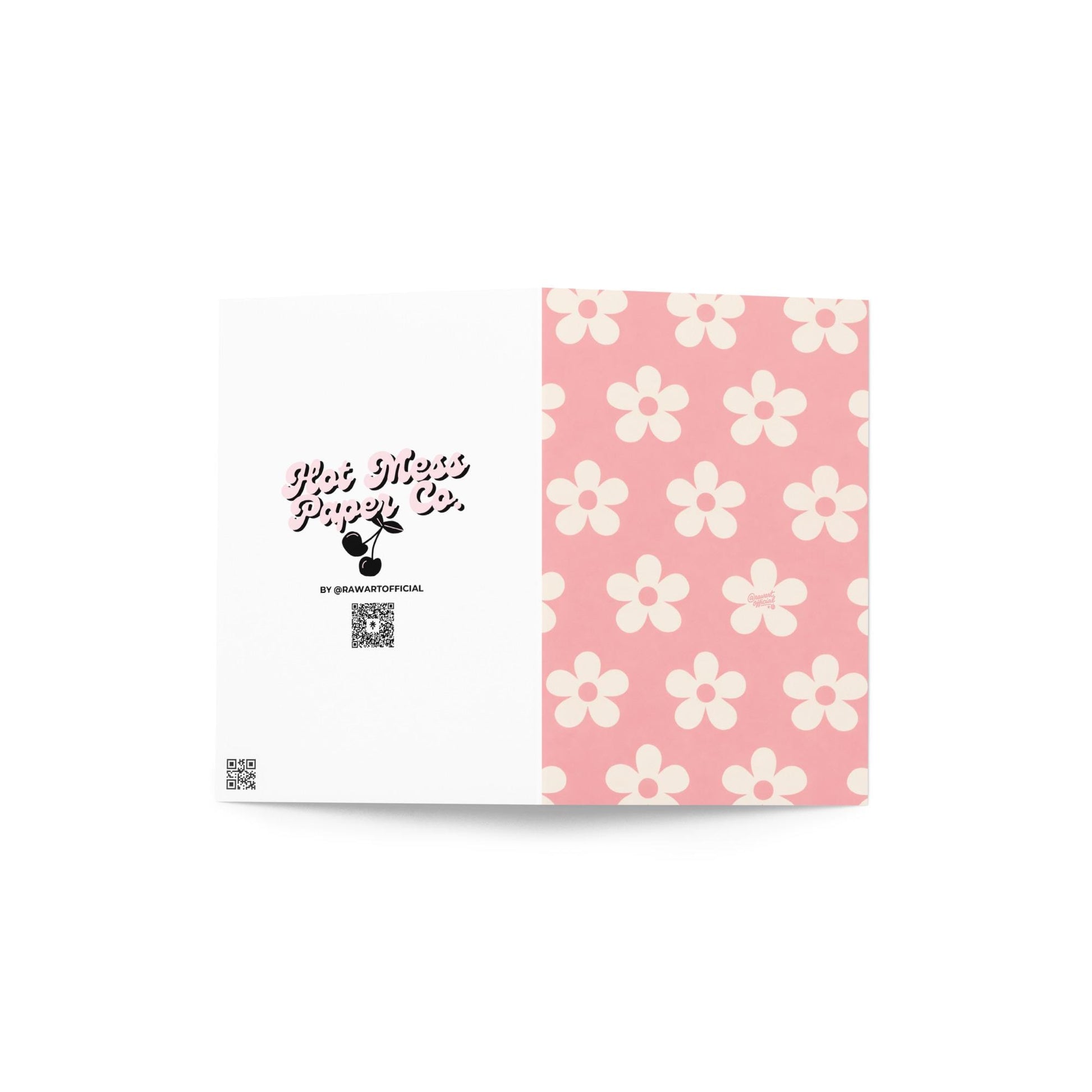 pink retro daisy flower pattern greeting card cute pastel floral design spring mothers day card aesthetic stationery