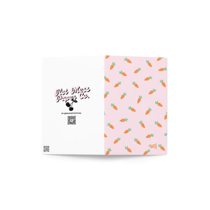 pastel carrot pattern easter card with orange carrots on pink background spring stationery bunny themed design