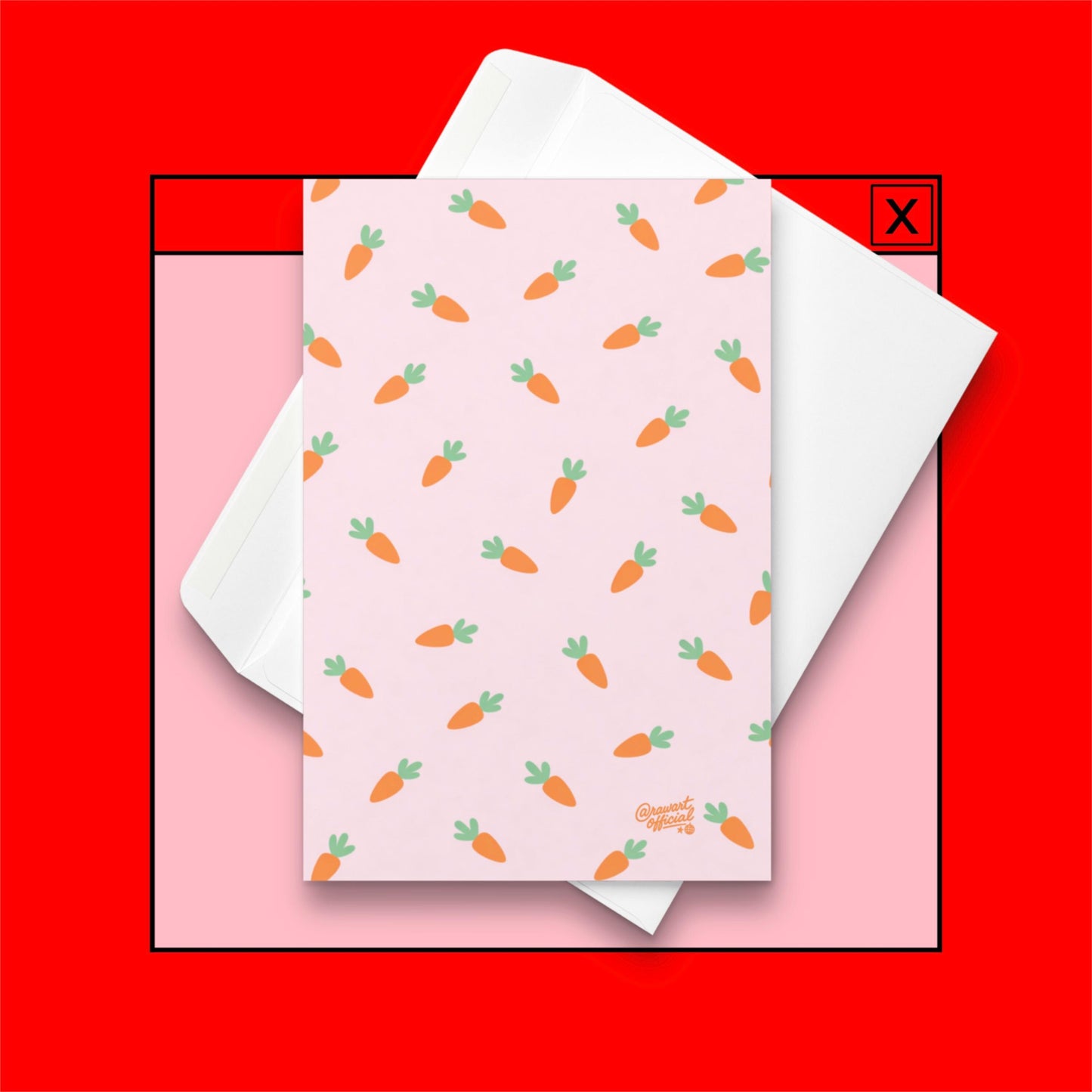 pastel carrot pattern easter card with orange carrots on pink background spring stationery bunny themed design